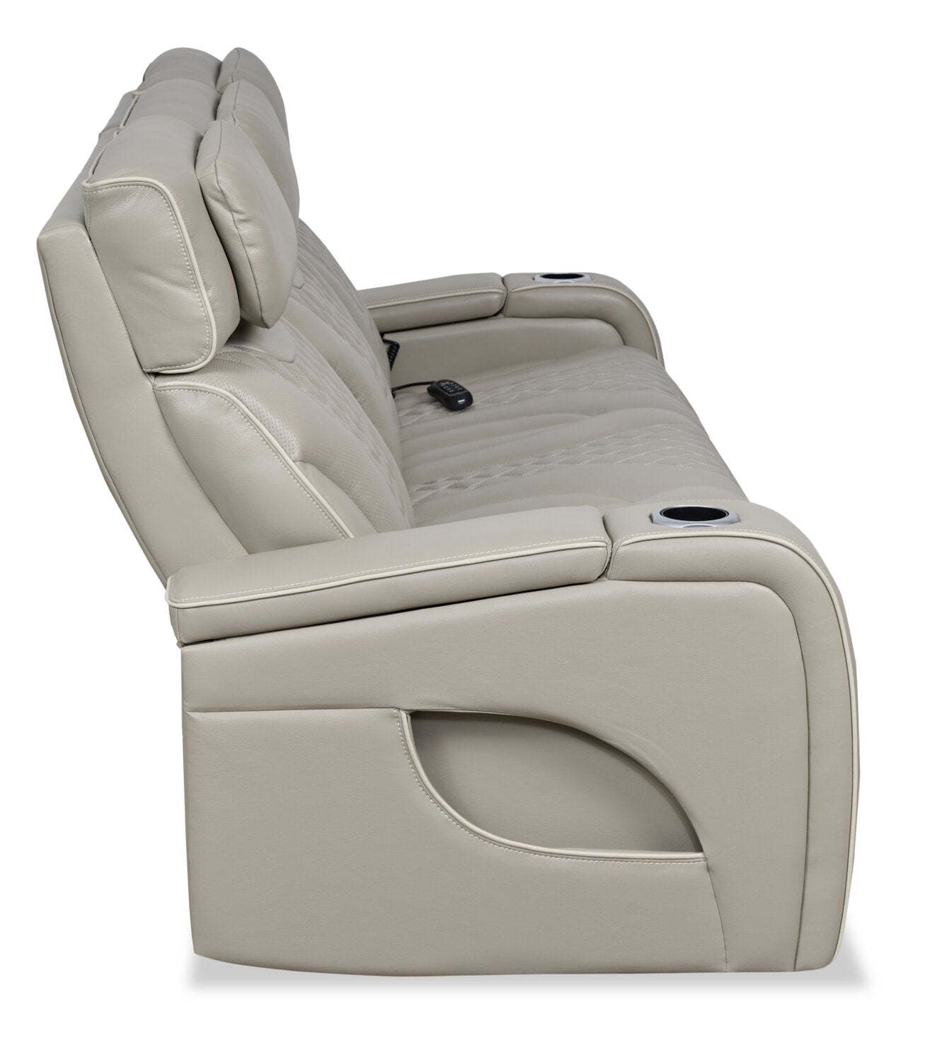 Elite 86 Genuine Leather Massage Power Reclining Sofa with Power Headrests and Storage Arms - Grey | Sofa de massage à inclinaison électrique Elite de 86 po en cuir véritable avec appuie-têtes électriques et accoudoirs de rangement - gris