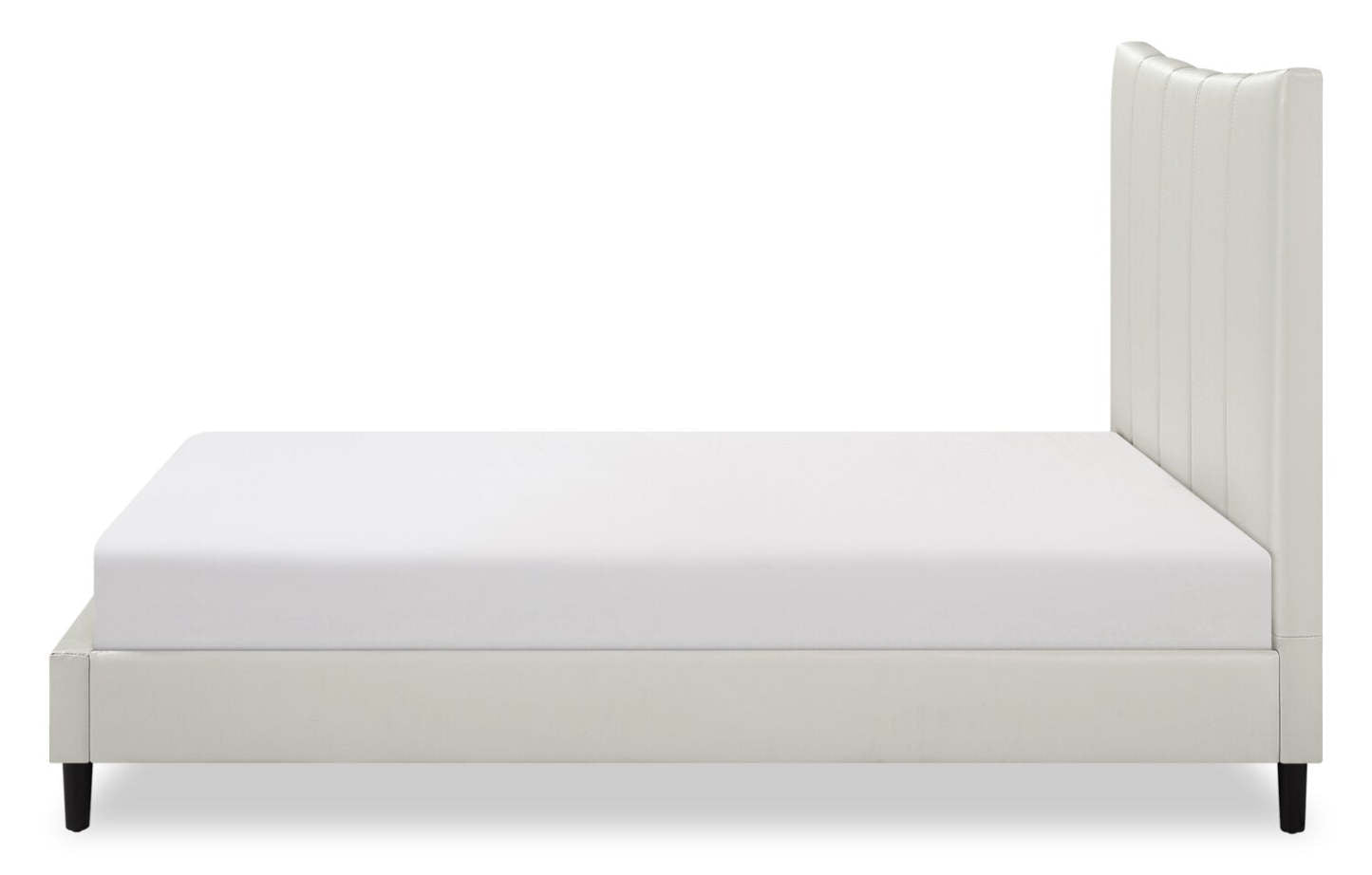 Lit plateforme Paseo en tissu de cuir végétalien taupe - Pleine grandeur | Lit plateforme rembourré Paseo en tissu de cuir végétalien taupe - format lit double