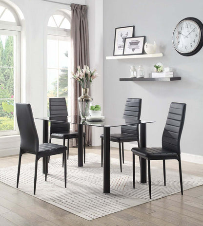 Ensemble de salle à manger Onyx 5 pièces avec table et 4 chaises, plateau en verre, métal, 55 W - Noir | Ensemble de salle à manger Onyx 5 pièces en métal avec table de 55 po (L) dessus en verre et 4 chaises - noir