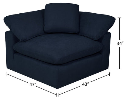 Chaise d'angle Eclipse Modular 43 en tissu d'apparence lin avec coussins réversibles en plumes - Bleu marine | Fauteuil modulable en coin Eclipse de 43 po en tissu d'apparence lin avec coussins réversibles en couette et plumes - bleu marine