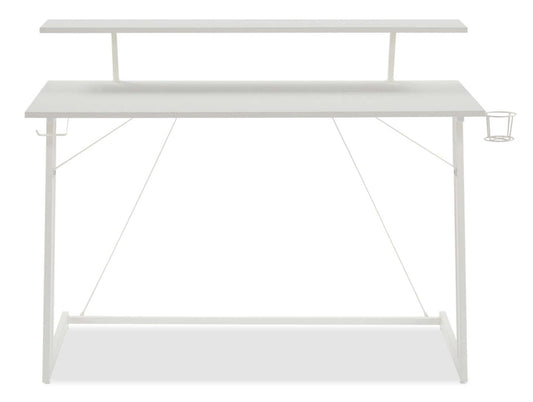 Sparta 48 Gaming Office Desk with Raised Monitor Shelf - White with Black &amp; Red Accents|Bureau de jeu Sparta de 48 po avec tablette surélevée pour moniteur - blanc avec touches de noir et de rouge