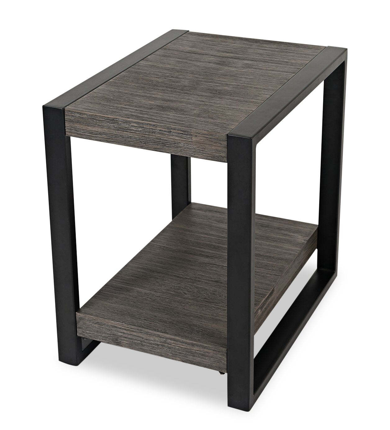 Apex 18 Modern Chairside Table with Shelf - Grey with Black Metal Legs|Table de fauteuil moderne Apex 18 po avec tablette - grise avec pattes en métal noir