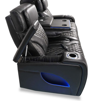 Sofa de massage à inclinaison électrique Elite de 86 po en cuir véritable avec appuie-têtes électriques et accoudoirs de rangement - noir