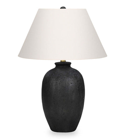 24 Lampe de table en céramique texturée noire avec abat-jour ivoire|Lampe de table de 24 po en céramique texturée noire avec abat-jour ivoire