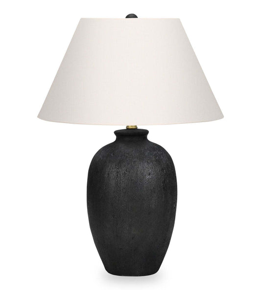 24 Lampe de table en céramique texturée noire avec abat-jour ivoire|Lampe de table de 24 po en céramique texturée noire avec abat-jour ivoire