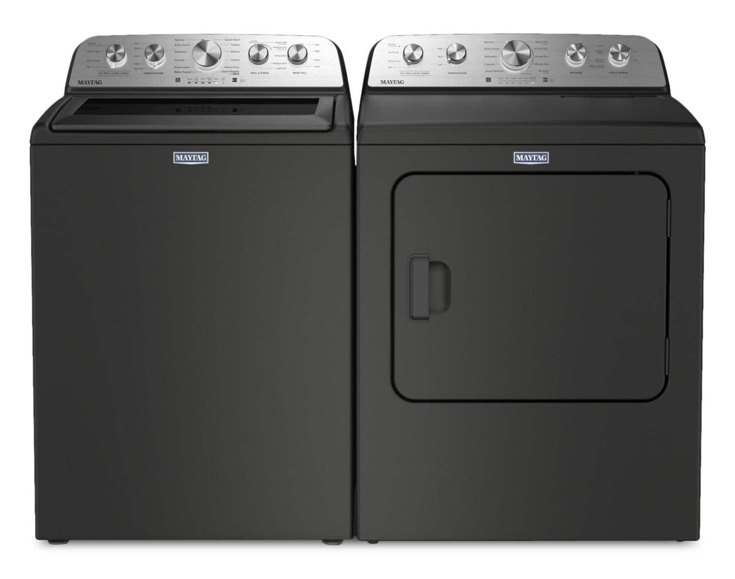 Maytag 5.4 Cu Ft. Top Load Agitator Washer and 7.0 Cu. Ft. Electric Dryer – Volcano Black - MATL565B | Laveuse à chargement par le haut de 5,4 pi³ et sécheuse électrique de 7,0 pi³ de Maytag - noir volcan - MATL565B