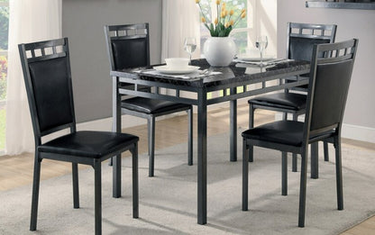 Marc Ensemble de salle à manger 5 pièces avec table et 4 chaises, plateau aspect marbre, métal, 48 W - Noir | Ensemble de salle à manger Marc 5 pièces en métal avec table de 48 po (L), dessus en imitation de marbre et 4 chaises - noir