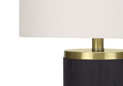 Lampe de table de 24 po béton noir avec touches dorées et abat-jour ivoire