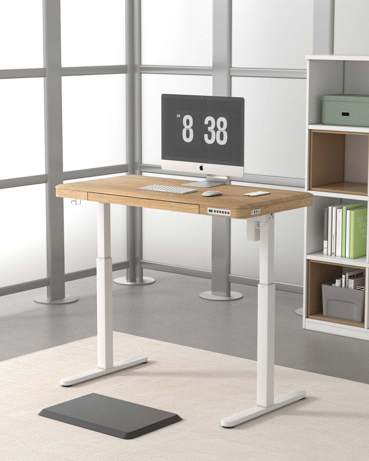 Bureau Loft 47,24" à hauteur réglable avec rangement et recharge sans fil - Naturel | Bureau Loft de 47,24 po à hauteur réglable avec rangement et recharge sans fil - naturel