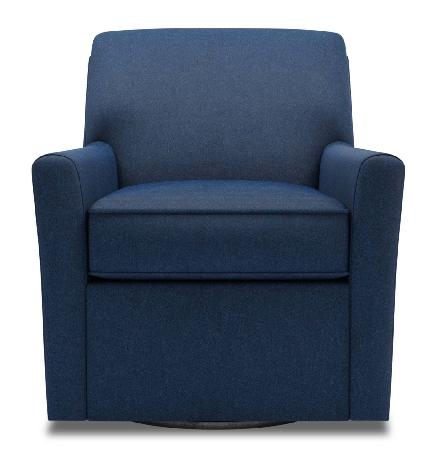 Fauteuil d’appoint pivotant personnalisable Sofa Lab de 31 po fabriqué au Canada en tissu d’apparence lin - bleu Pax Navy | SWIV3149