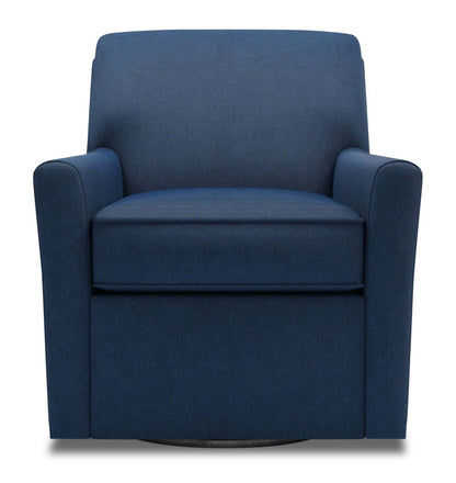 Fauteuil d’appoint pivotant personnalisable Sofa Lab de 31 po fabriqué au Canada en tissu d’apparence lin - bleu Pax Navy | SWIV3149