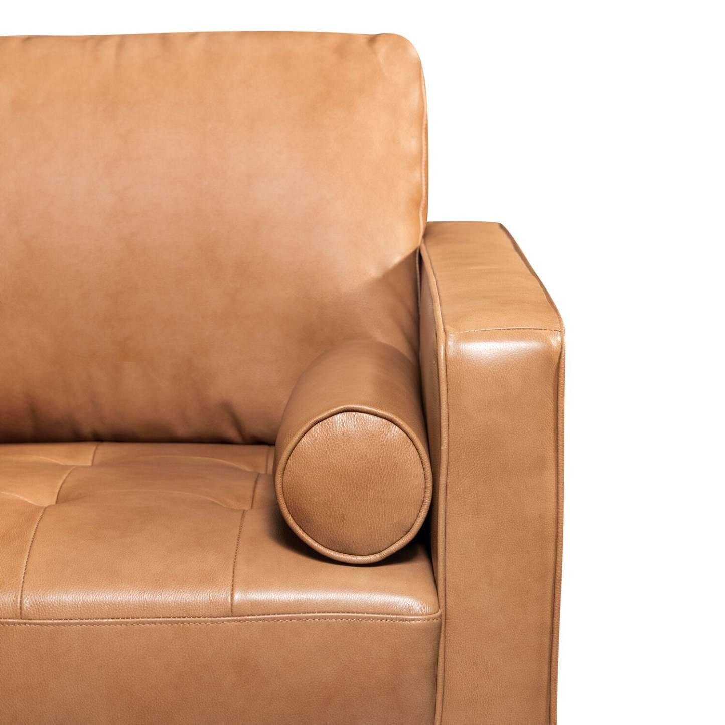 Sectionnel Edge 2 pièces en cuir véritable orienté vers la gauche avec pieds en bois et coussins de dossier amovibles - Brun | Canapé sectionnel gauche Edge 2 pièces en cuir avec pieds en bois et coussins de dossier véritable amovibles - brun