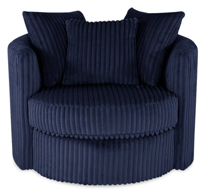 Fauteuil d'appoint pivotant Cuddler Midi de 42 po fabriqué au Canada en tissu chenille - bleu Groove Midnight