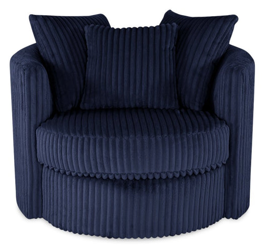 Fauteuil d'appoint pivotant Cuddler Midi de 42 po fabriqué au Canada en tissu chenille - bleu Groove Midnight