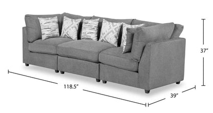 Scott Living Evolve Modular 118.5 Linen-Look Fabric Sofa with Removable Feather Down Cushions - Charcoal Grey | Canapé modulaire Evolve de Scott Living de 118,5 po en tissu d’apparence lin avec coussins amovibles en duvet et plumes - gris anthracite