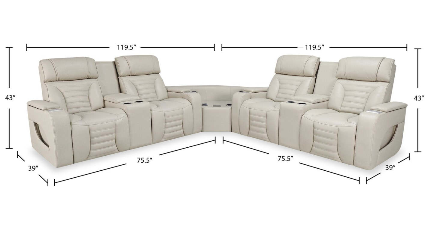 Canapé sectionnel à inclinaison électrique Zen 3 pièces en similicuir avec massage et 2 consoles avec réfrigérateur - abricot