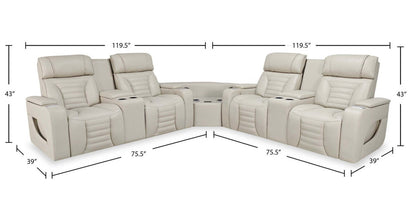 Canapé sectionnel à inclinaison électrique Zen 3 pièces en similicuir avec massage et 2 consoles avec réfrigérateur - abricot