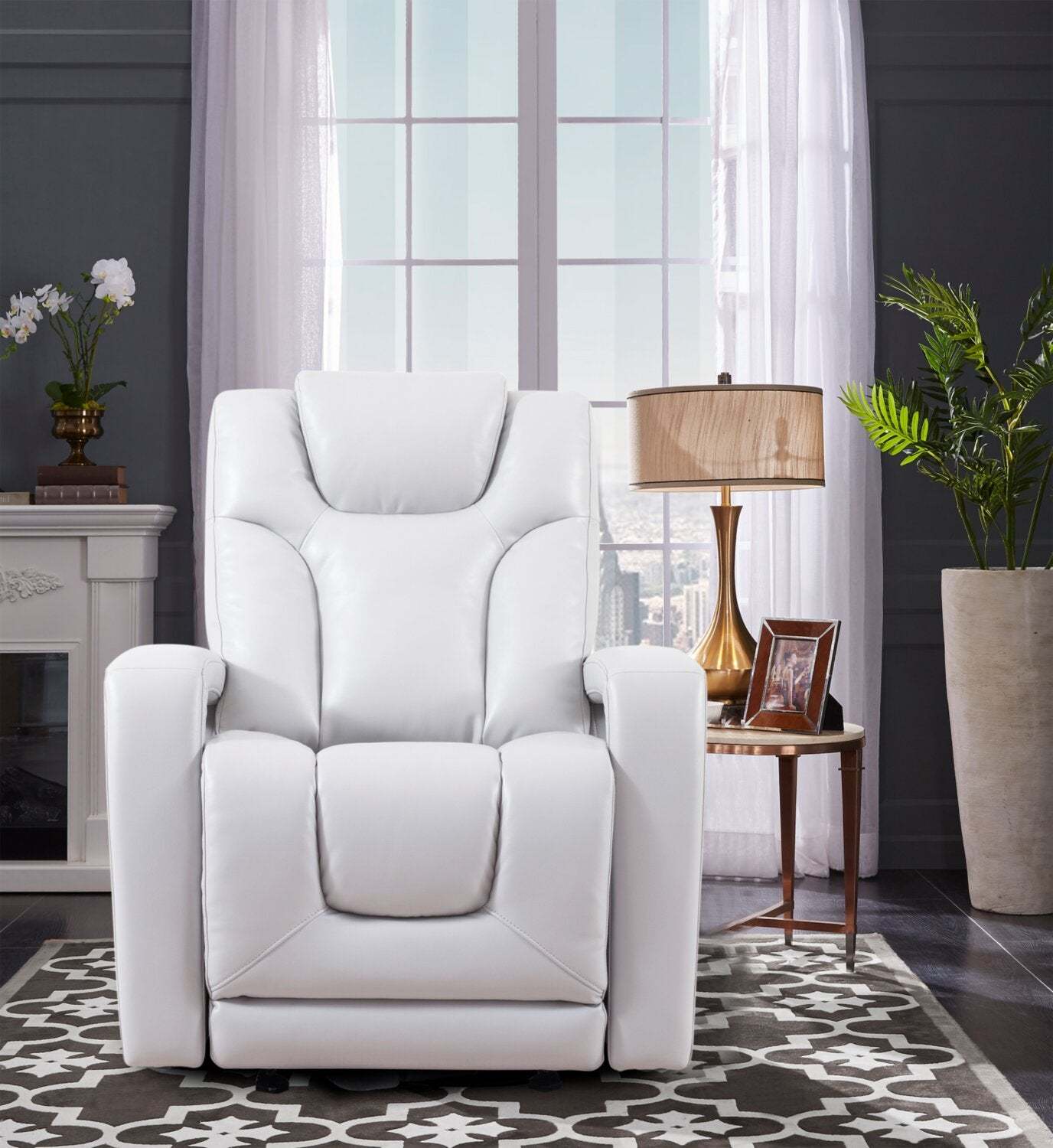 Kenzo 35 Fauteuil en tissu similicuir à inclinaison électrique avec appuie-tête électrique, repose-pieds et port USB - gris brouillard