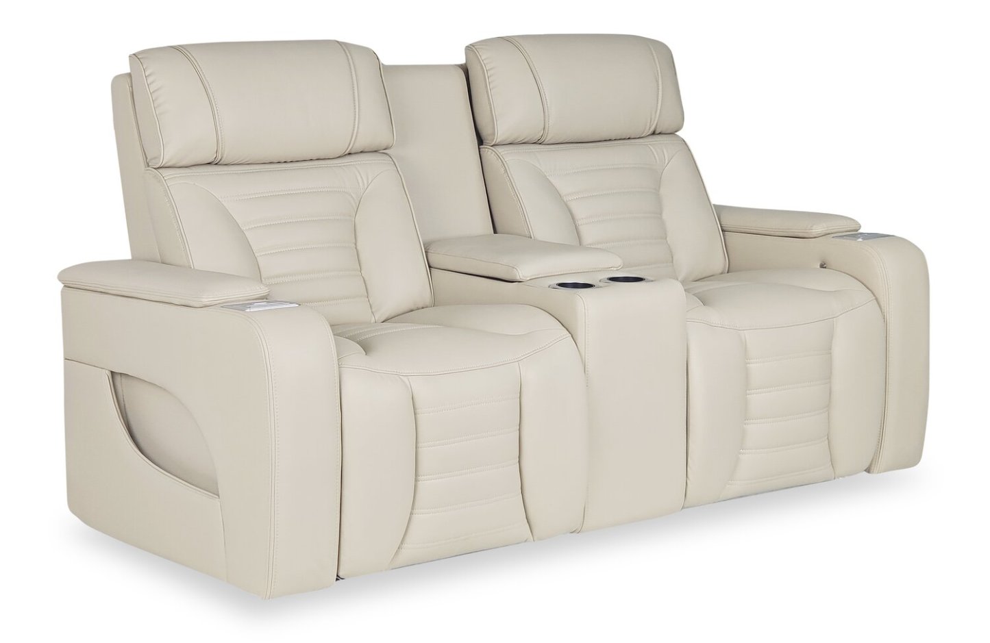 Zen 75.5 Tissu d'apparence cuir Canapé de massage inclinable électrique avec console réfrigérée - Abricot
