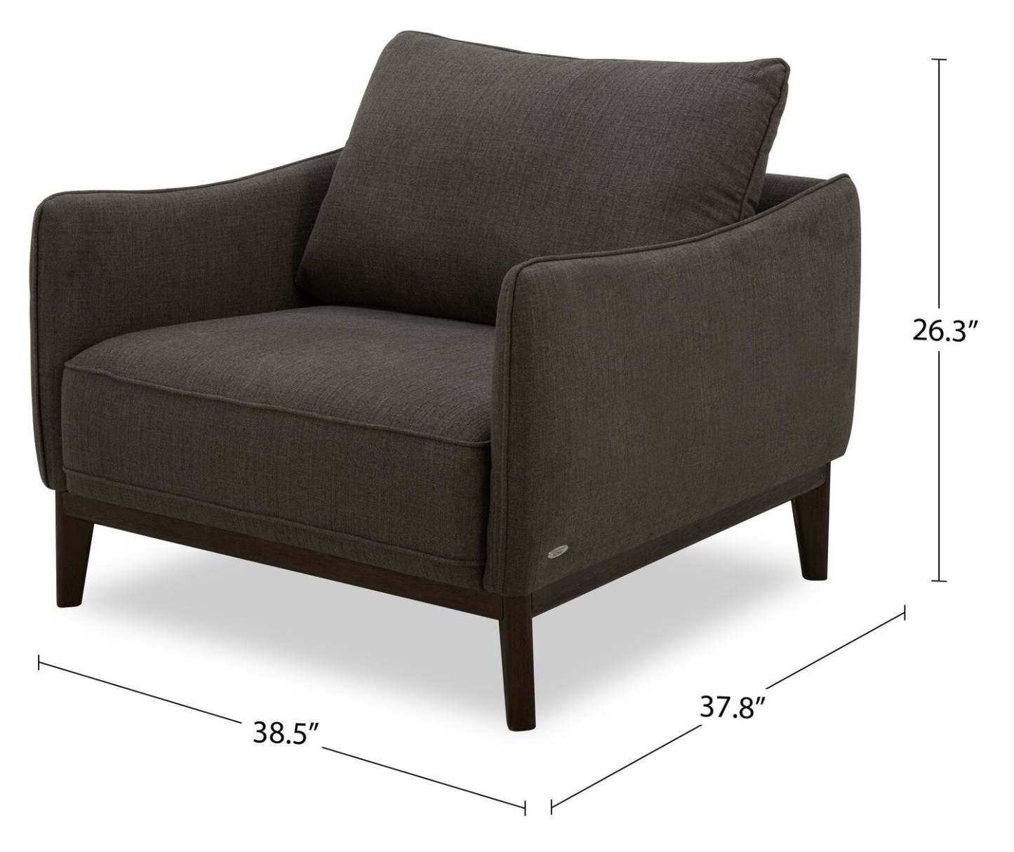 Fauteuil Gena de Cindy Crawford Home de 38,5 po en tissu d’apparence lin avec coussin de dossier amovible - gris anthracite