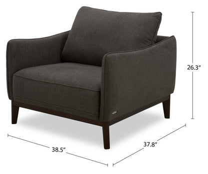 Fauteuil Gena de Cindy Crawford Home de 38,5 po en tissu d’apparence lin avec coussin de dossier amovible - gris anthracite