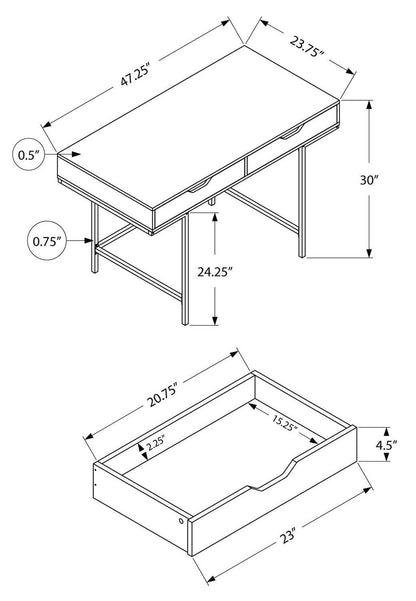 Bureau Butler 47.25 à 2 tiroirs - Aspect marbre blanc|Bureau Butler de 47,25 po à 2 tiroirs - aspect marbre blanc