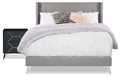 Table de nuit à 2 tiroirs Beau Flashlight, 21,7 L x 24,6 H, Moderne - Noir et Argent | Table de nuit moderne Beau de 21,7 po (L) x 24,6 po (H) à 2 tiroirs - noire et argentée