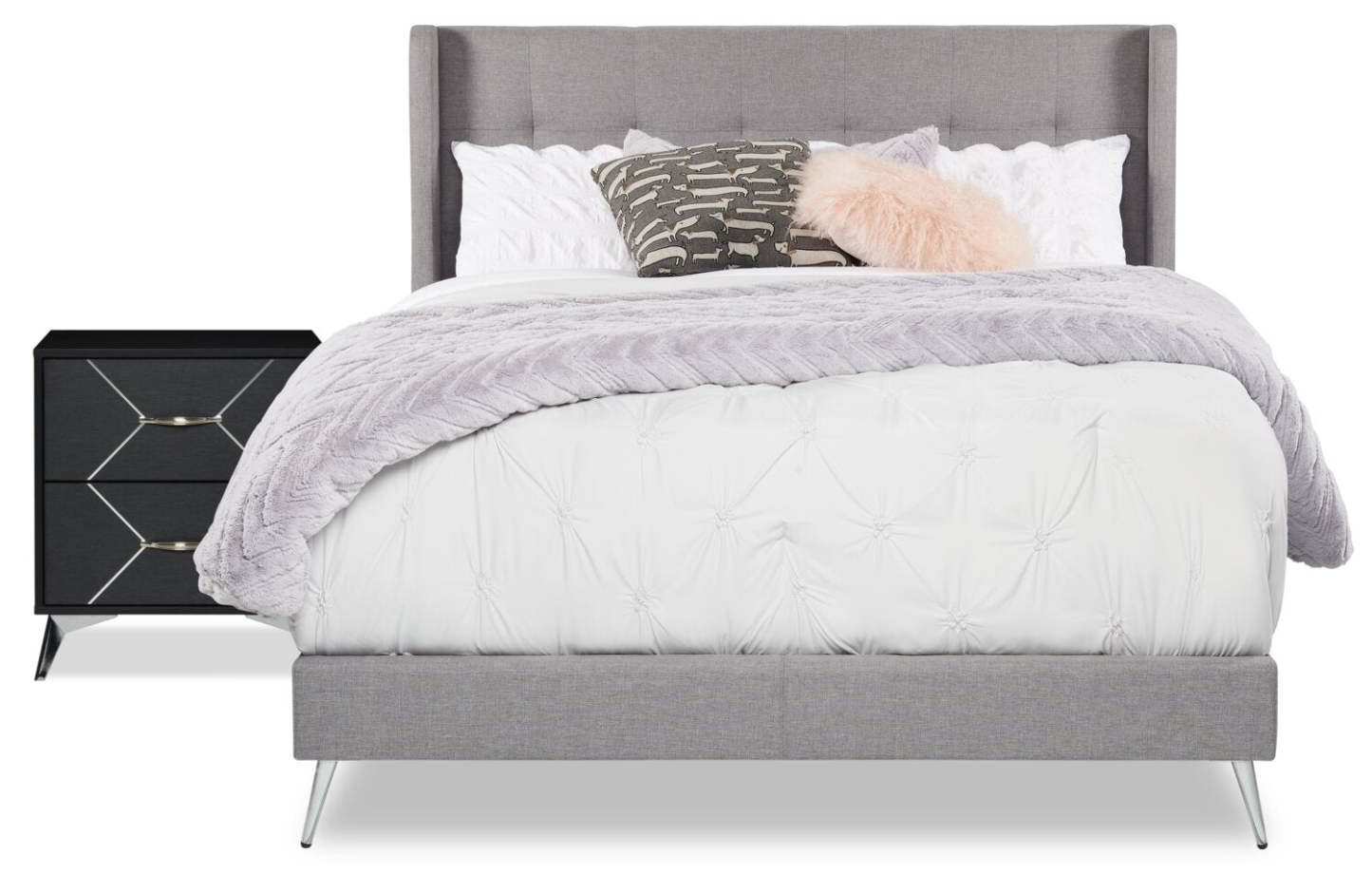 Lit à oreilles rembourré Beau en tissu gris, capitonné - King Size | Lit rembourré à oreilles Beau en tissu gris capitonné - format très grand lit