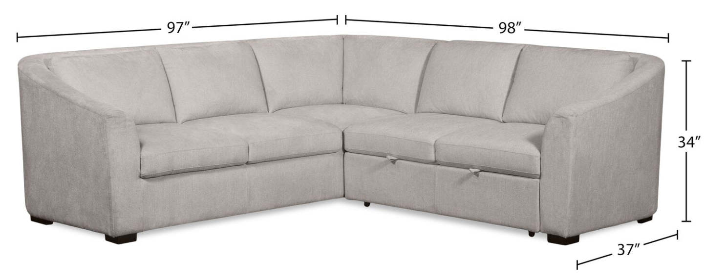 Canapé-lit sectionnel de droite Envy 2 pièces en tissu chenille - Gris brouillard | Canapé-lit sectionnel de droite Envy 2 pièces en tissu de chenille - gris brouillard