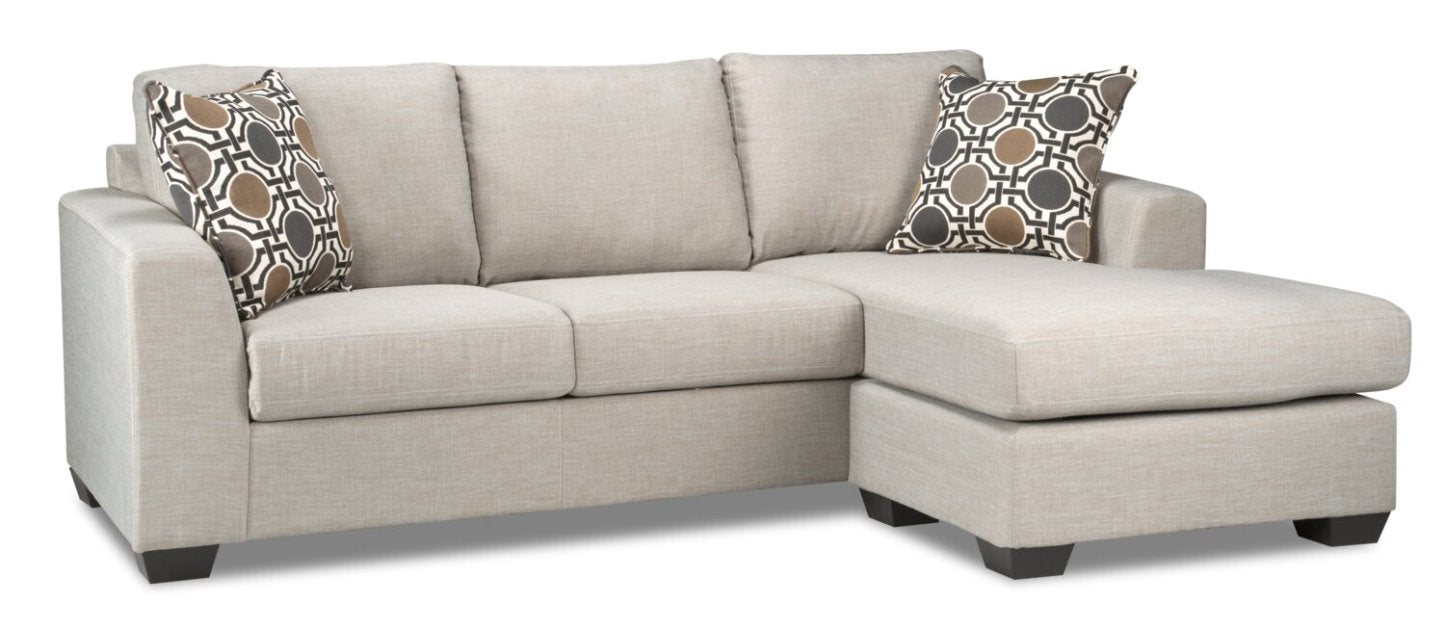 Sofa sectionnel réversible Nina 2 pièces fabriqué au Canada en tissu d’apparence lin avec coussins décoratifs - taupe