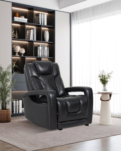 Fauteuil à inclinaison électrique Kenzo de 35 po en tissu d’apparence cuir avec appuie-tête électrique, repose-pieds et port USB - noir