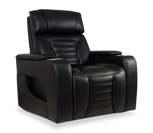 Fauteuil de massage à inclinaison électrique Zen de 40 po en tissu d'apparence cuir avec appuie-tête électrique et siège chauffant - noir