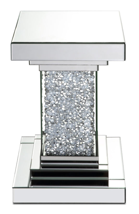 Luna 12 Mirrored Accent Table with Crystals - Silver|Table d'appoint Luna de 12 po en miroir avec cristaux - argentée