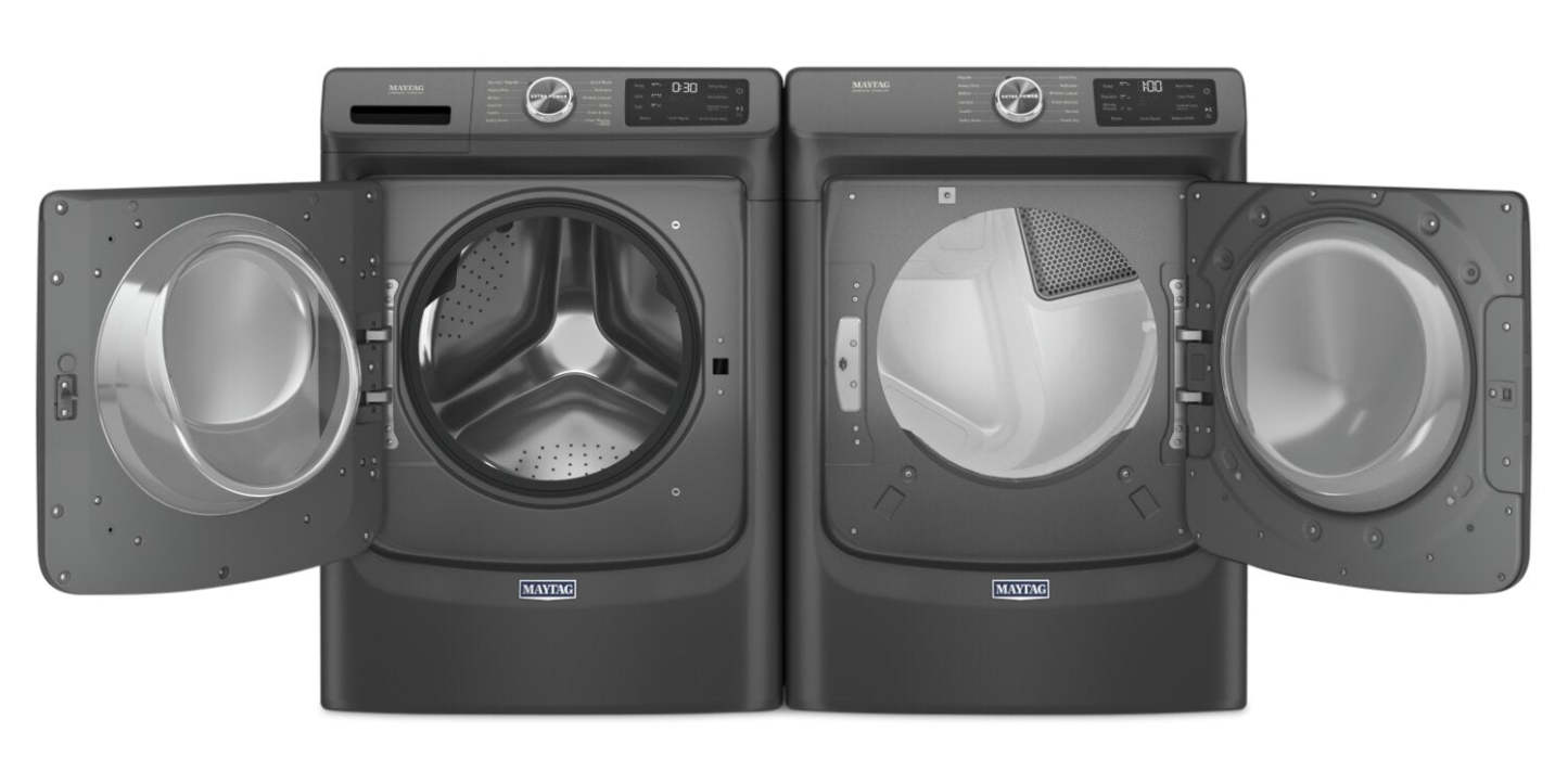 Maytag 5,5 pi³ Laveuse à chargement frontal et 7,3 pi³ Sécheuse à gaz avec Extra Power | Laveuse à chargement frontal de 5,5 pi³ et sécheuse à gaz de 7,3 pi³ avec Extra Power de Maytag | MAFL66BG
