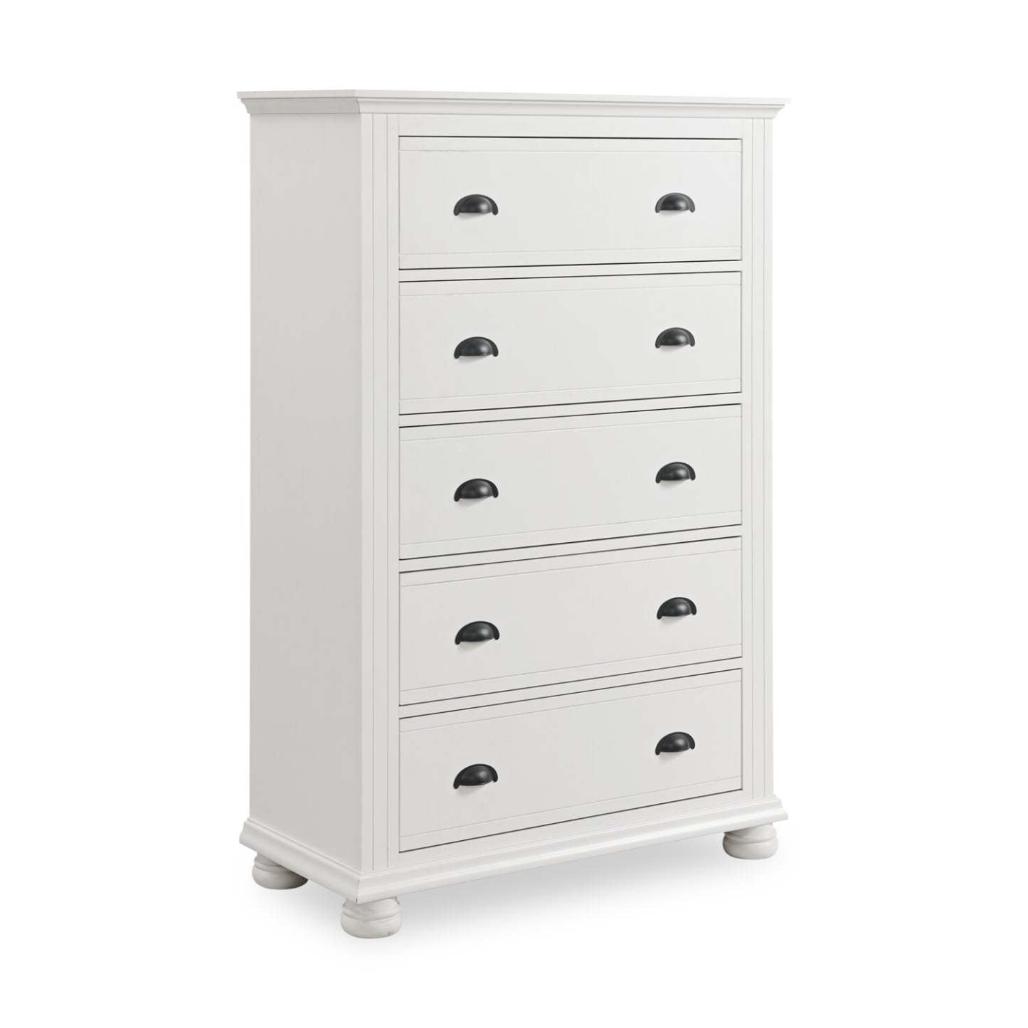 Commode de chambre Ella, 5 tiroirs, 36 L x 53 H - Blanc | Commode verticale de chambre à coucher Ella de 36 po (L) x 53 po (H) à 5 tiroirs - blanche