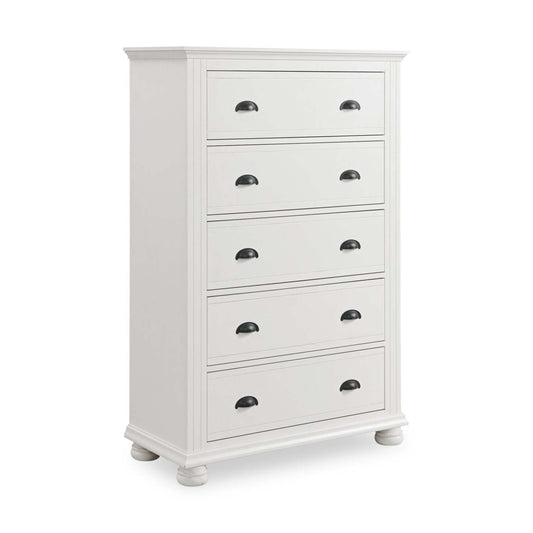 Commode de chambre Ella, 5 tiroirs, 36 L x 53 H - Blanc | Commode verticale de chambre à coucher Ella de 36 po (L) x 53 po (H) à 5 tiroirs - blanche