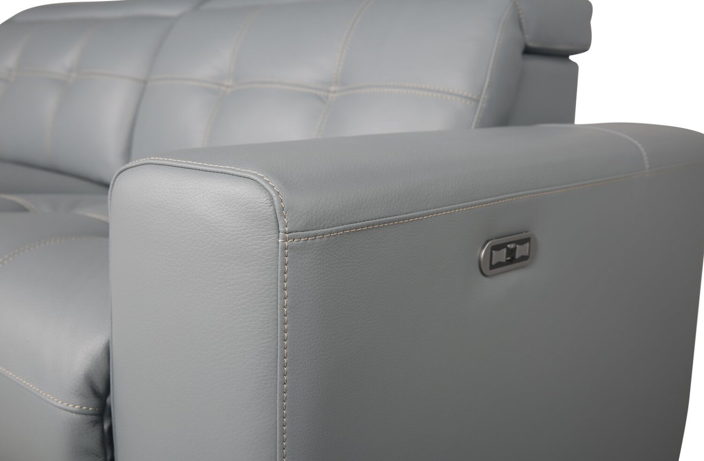 Sofa sectionnel à inclinaison électrique Geneva 3 pièces en cuir véritable avec appuie-têtes électriques et port USB - bleu piscine
