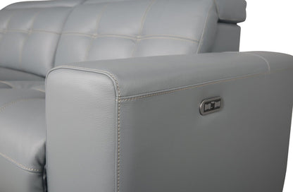Sofa sectionnel à inclinaison électrique Geneva 3 pièces en cuir véritable avec appuie-têtes électriques et port USB - bleu piscine