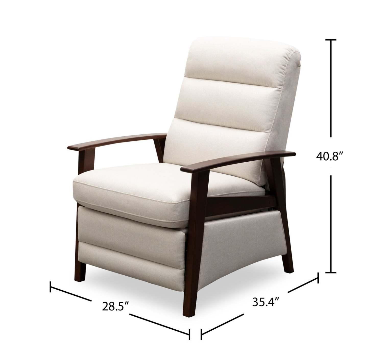 Fauteuil d'appoint inclinable Bree 28,5 en tissu d'apparence lin avec accoudoirs et pieds en bois - Beige | Fauteuil d'appoint à inclinaison par poussée Bree de 28,5 po en tissu d'apparence lin avec accoudoirs et pattes en bois - beige
