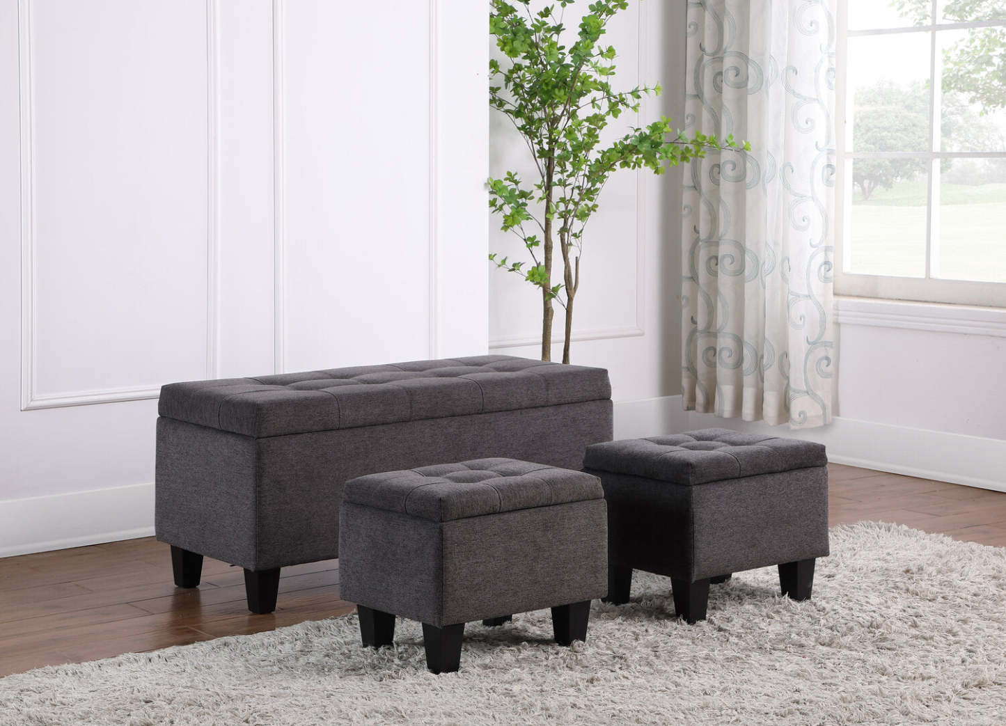 Kai 19.5 3-Pièces Storage Ottomans - Gris Aspect Lin|Ensemble 3 poufs de rangement Kai de 19,5 po - apparence lin gris