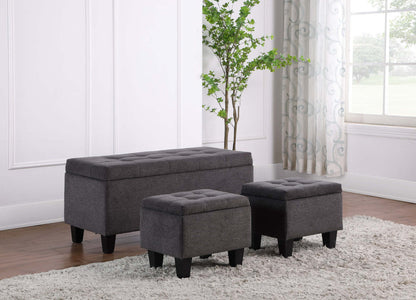 Kai 19.5 3-Pièces Storage Ottomans - Gris Aspect Lin|Ensemble 3 poufs de rangement Kai de 19,5 po - apparence lin gris