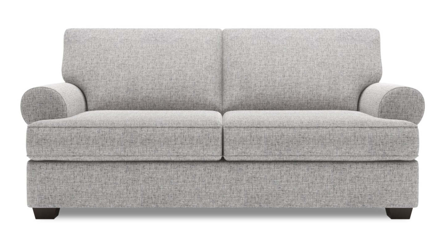 Fabriqué au Canada Canapé Personnalisable Roll 76 en Tissu d'Apparence Lin Taille Condo avec Accoudoirs Roulés - Luna Domino Gris | Canapé Roll de Sofa Lab de 76 po de format condo fabriqué au Canada en tissu d'apparence lin - gris Luna Domino | RO092191
