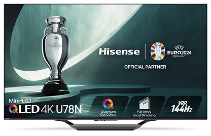 Hisense 55 QLED Mini LED 4K UHD HDR10+ Dolby Vision 144 Hz Google Smart TV (55U78N) | Téléviseur intelligent QLED à mini DEL de Hisense UHD 4K de 55 pouces à 144 Hz avec HDR10+, Dolby VisionMC et Google TVMC (55U78N)