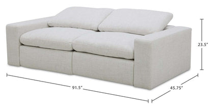 Causeuse à inclinaison électrique Sky Modular 91,5 en tissu avec coussins amovibles en duvet de plumes - Nathan Wheat | Causeuse à inclinaison électrique modulaire Sky de 91,5 po en tissu avec coussins amovibles en couette et plumes - blé Nathan