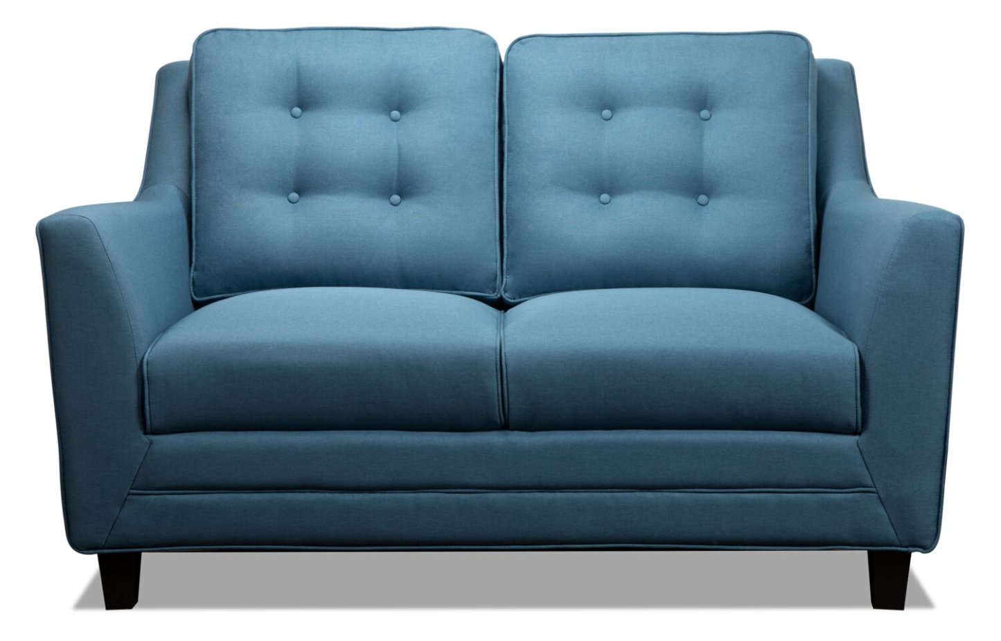 Causeuse Novalee de 57 po en tissu d’apparence lin avec accoudoirs évasés et capitonnage à boutons - bleue