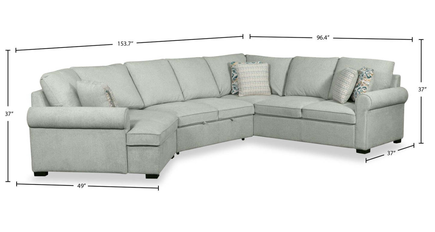 Scott Living Haven 3-Piece Left-Facing Chenille Fabric Cuddler Sleeper Sectional - bleu écume de mer | Sofa-lit sectionnel enveloppant de gauche Haven de Scott Living 3 pièces en tissu de chenille - bleu écume de mer