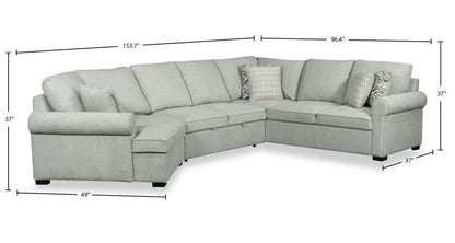 Scott Living Haven 3-Piece Left-Facing Chenille Fabric Cuddler Sleeper Sectional - bleu écume de mer | Sofa-lit sectionnel enveloppant de gauche Haven de Scott Living 3 pièces en tissu de chenille - bleu écume de mer