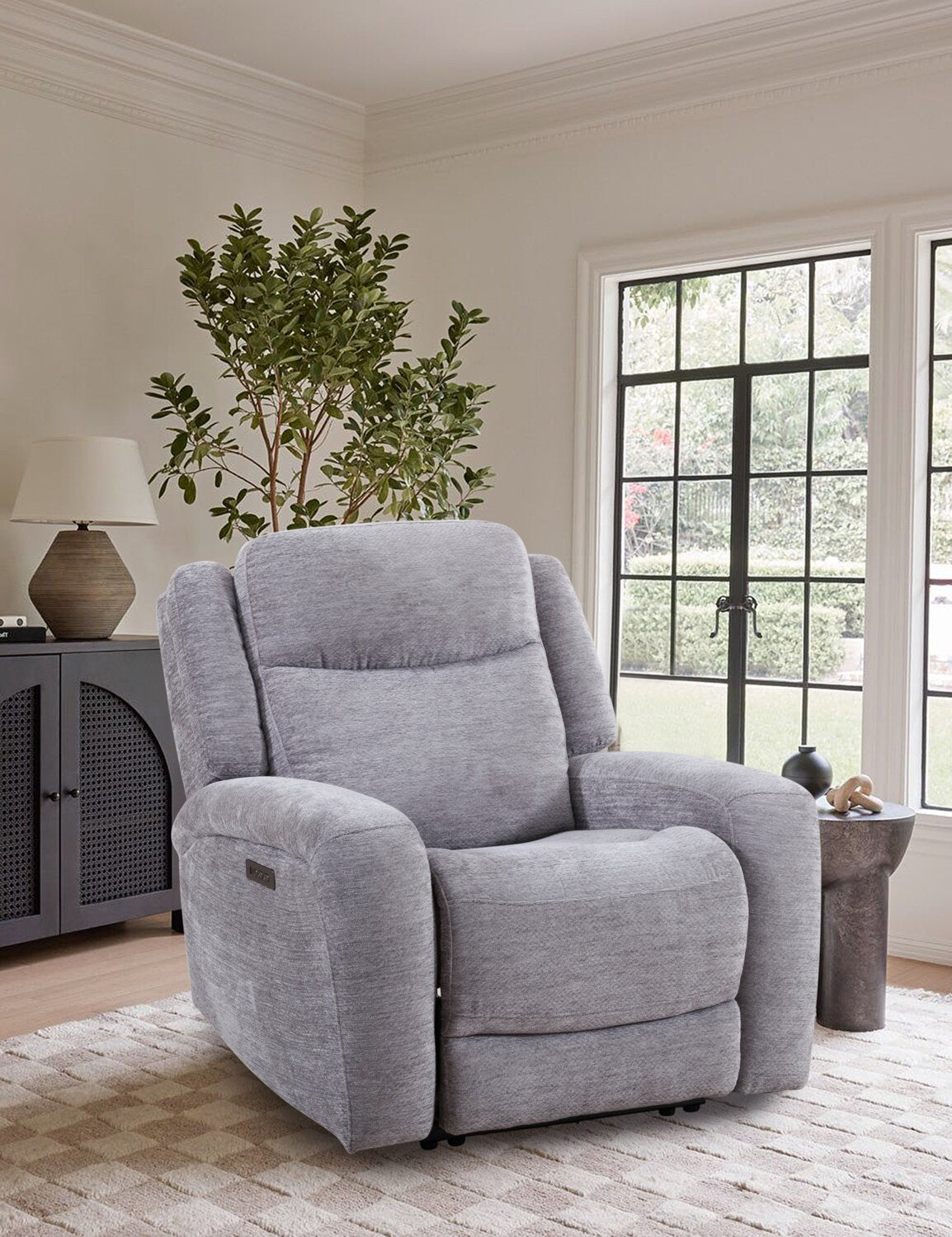 Atlantis 38 Fauteuil à inclinaison électrique en tissu avec port USB - gris tourterelle