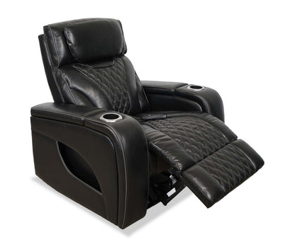Fauteuil de massage à inclinaison électrique Elite de 38 po en cuir véritable avec son immersif et appuie-tête électrique - noir