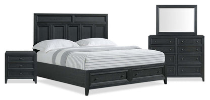 Ensemble de chambre à coucher Casa 6 pièces avec lit, commode, miroir et table de nuit, noir - format très grand lit | Casa 6pc Bedroom Set with Bed, Dresser, Mirror & Nightstand, Black - King Size